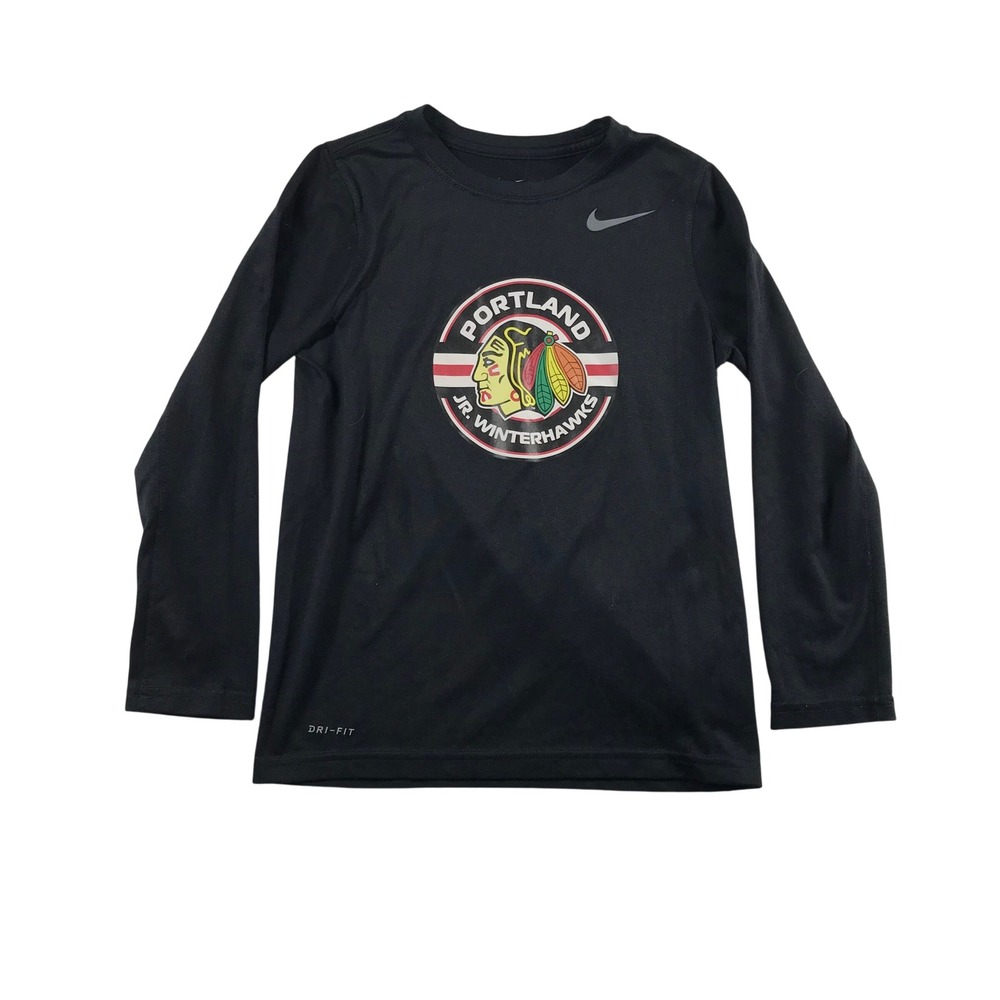 Nike Portland Jr Winterhawks Dri-FIT Long Sleeve Shirt Black Youth Small 840177